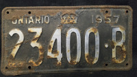 Vintage 1957 Ontario License Plate | # 23400&bull;B ( 12" x 6" )