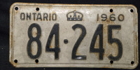 Vintage 1960 Ontario License Plate | # 84&bull;245 ( 12" x 6" )
