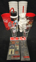 Assorted Coke Lot | Includes But Isn't Limited To: 2 Plastic 7.5" Coke Juice Cups| 16 7" Plastic Coke Juice Cups & 2 6" Glass Coke Juice Cups