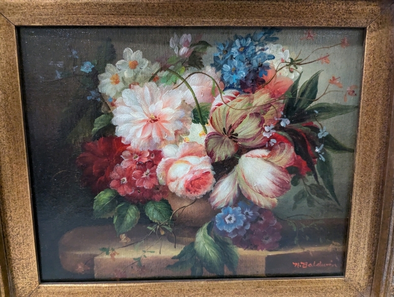 Signed Framed Still Life Painting. 18" by 16" with frame.