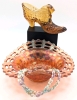 Signed Vintage FENTON Hobnail Puss in Boots Amber Glass Shoe, Iridescent Carnival Glass Basket Dish & Dyed Freshwater Pearl-Style Necklace with Gold Tone Barrel Clasp