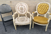 2 Vintage Wooden Frame Chairs + Folding Chair - Great DIY