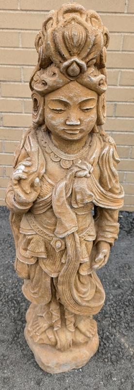 Vintage Stone Bodhisattva Statue. 38" Tall. Some Wear Present From Age.