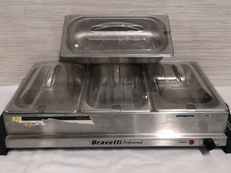 Bravetti Professional Buffet Server with 4x Metal Pan Inserts & Lids - Working