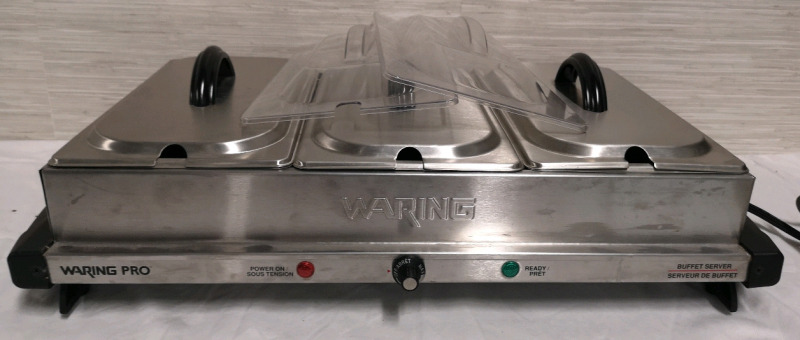 Waring Pro Professional Buffet Server with 3x Metal Pan Inserts & Lids - Working