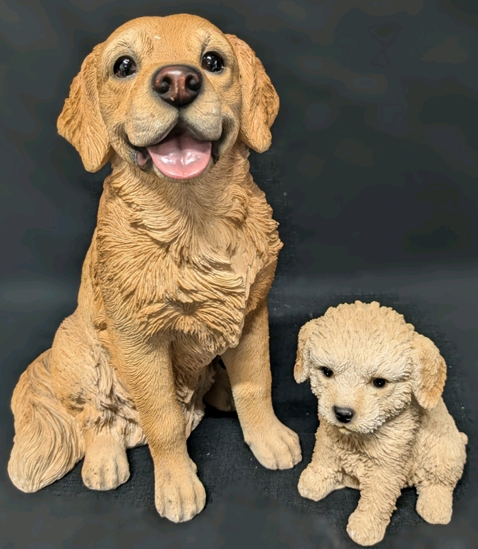 Adorable Realistic Lightweight Resin Dogs: Golden Retriever & Pup | 6.75" - 13.75" Tall