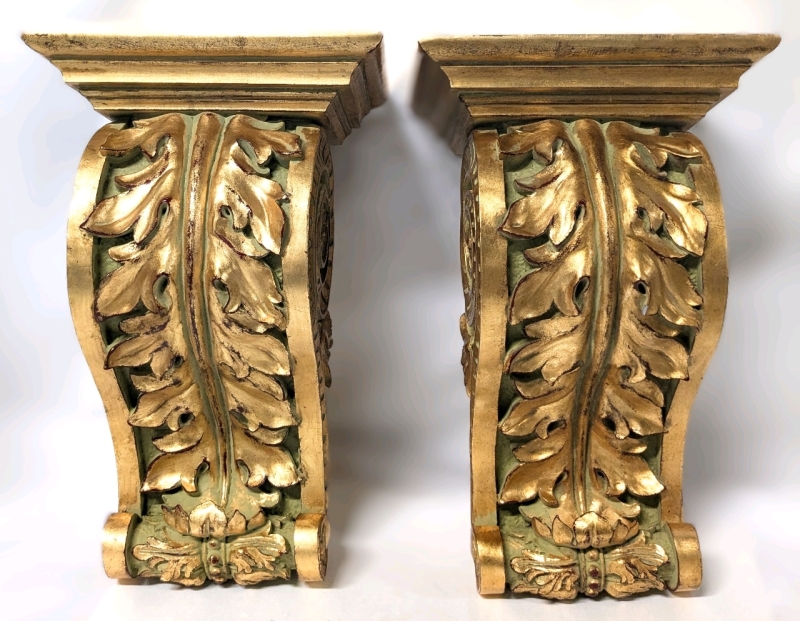 2 Gilt Gold Intricate Wall Shelves / Corbels | 6.5" x 8.9" x 14" Long