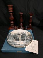 Collectible Plate (Keirstead Sawmill) & 3 Wooden Candle Holders