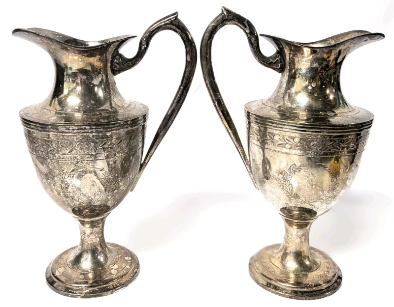 Twin Vintage Presumed Silver Plated Pitchers Made in India | 11.25" Tall ea