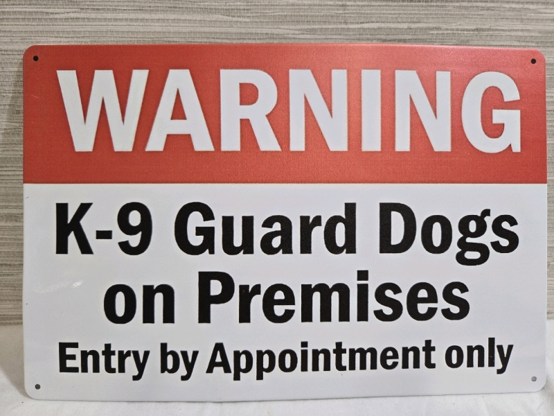 New | " Warning K-9 Guard Dogs On Premises" Metal Wall Sign ( 8" x 12 )