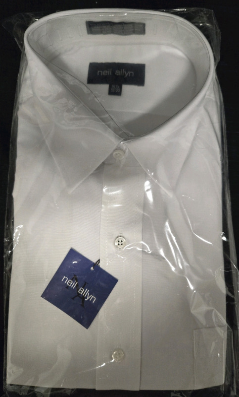 New Sealed | 16 &frac12; Neck / 32/33 Torso | Neil Allyn Mens White Long Sleeve Dress Shirt | Style: 2070-070
