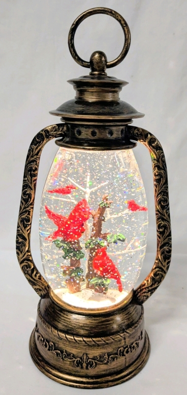 Absolutely Fantastic Lantern-Shaped Light-Up Musical Snow Globe with Cardinals | 11" Tall