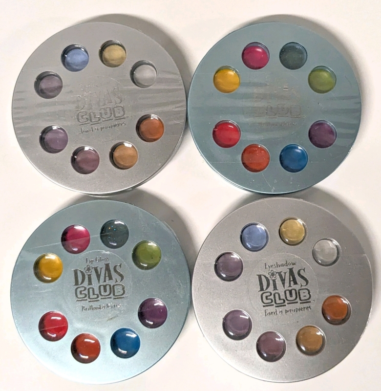 2 Each New Divas Club Lip Gloss & Eyeshadow Palettes | 3.25" Diameter Ea