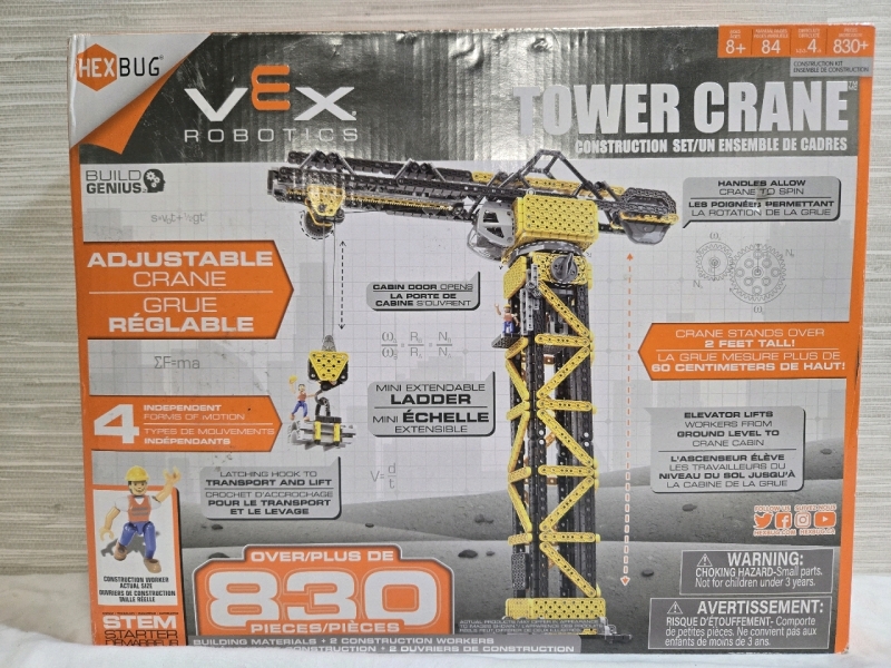 New Sealed * Over 830 Pcs* | Hex Bug Vex Robotics | Adjustable Tower Crane Construction Set ( Crane Stands Over 2 Feet Tall )