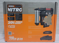 New , Open Box - WORX Nitro 20V Cordless 18 Gauge Nail / Staple Gun . 18 Gauge Brad Nails & Narrow Crown Stapler . Retail $270