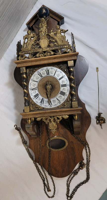 As Is - Vintage Dutch Zaandam Clock Nu Elck Syn Sin Wall CLock . Missing Weights . Untested