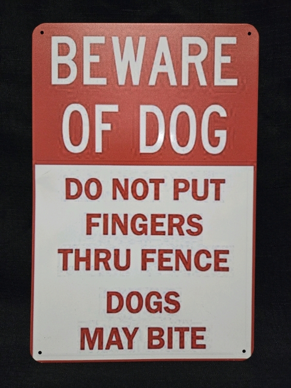 New | "Beware Of Dog " Metal Wall Sign ( 8" x 12" )