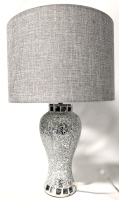 Modern Mosaic Mirror Table Lamp with Fabric Shade | 18.5" Tall