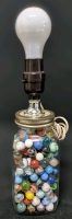 Fun & Kitschy Vintage Dominion Glass Mason Jar Lamp Filled with Vintage Glass Marbles | 14" Tall incl Bulb