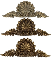 3 Vintage Gold Gilt Ornate Shell & Leaves Pediment Decor | Lightweight Faux Wood Molded Composite & Resin | 21" Long x 7.5" Tall
