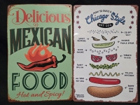 2 New | " Delicious Mexican Food" & " How To Build A Chicago Style Hot Dog " Metal Wall Signs ( 8" x 12" )