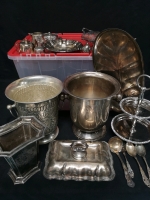 Vintage to Modern Silverplate Lot + Storage Tote