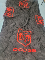 Used Once - 10' &times; 10' Black Outdoor Canopy Cover with Red Dodge Ram on 4 Sides . Used One (1) Time , no rips or tears . Excellent Condition