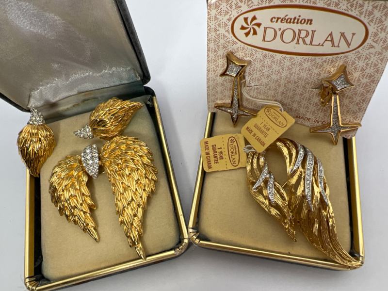 Vintage D’Orlan Boxed tagged Brooches Earrings
