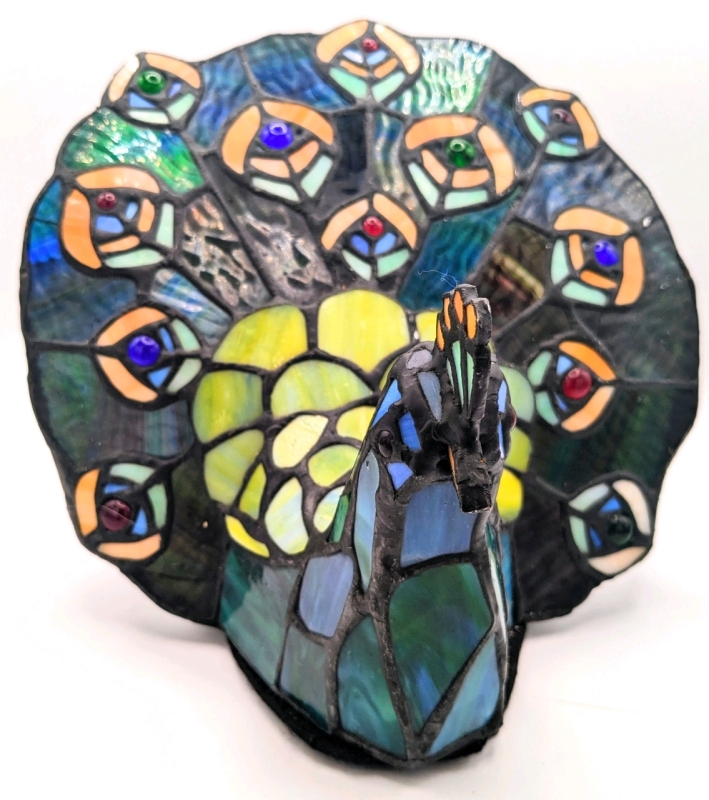 Stunning Tiffany-Style Stained Glass Peacock Accent Lamp | 9.75" x 10.25" x 8" Tall