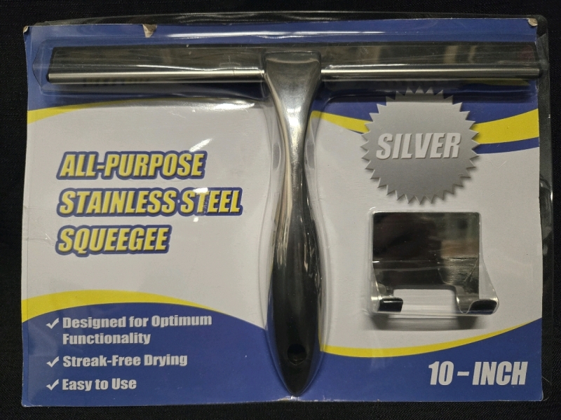 New Hiware | All-Purpose Stainless Steel Squeegee/ Shower Squeegee ( 10" Long ) With Hook To Hang Tool