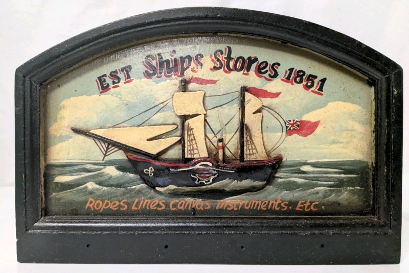 Great Retro "Ships Stores" Wooden Wall Sign with 3D Ship | 11.75" x 8"