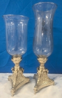 2 Vintage Hurricane Candle Holders. Crack Present in Shade of Taller ( 19.75") Holder.