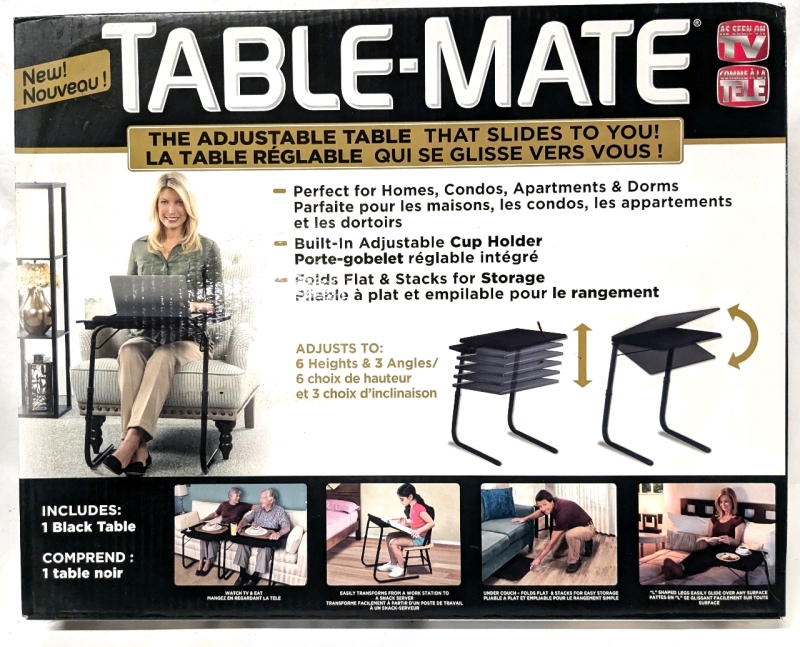 New Table-Mate : The Adjustable Table That Slides to You! | Black