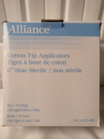 New Box of 100 Alliance 6" Cotton Tip Applicators - Non Sterile