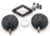 Vintage Silver Tone + Black Brooch & 2 Large Carved Black Bakelite Marque Deposee Buttons Converted to Have Hooks (?) - 2