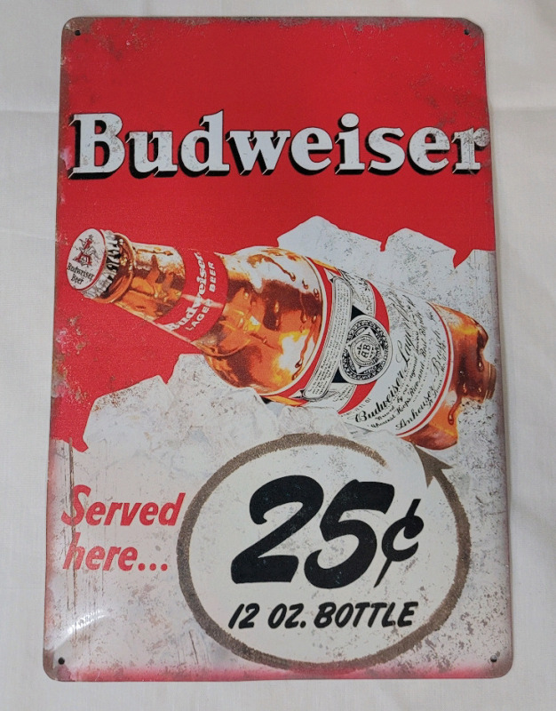 New - Budweiser Beer Tin Sign . Measures 8"×11 3/4" .