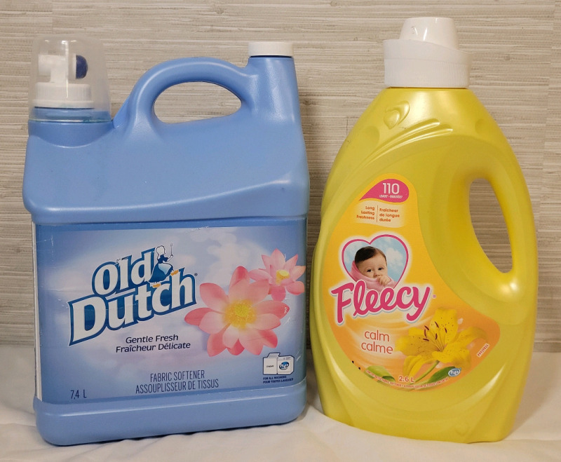 Old Dutch Fabric Softner 7.5L Container (80% full) & Fleecy Fabric Softner 2.6L (80% full)