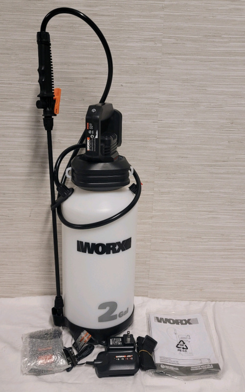 Worx 20V Power Share 2-Gallon Cordless Yard Sprayer w/Battery & Charger , Model # WG829 .