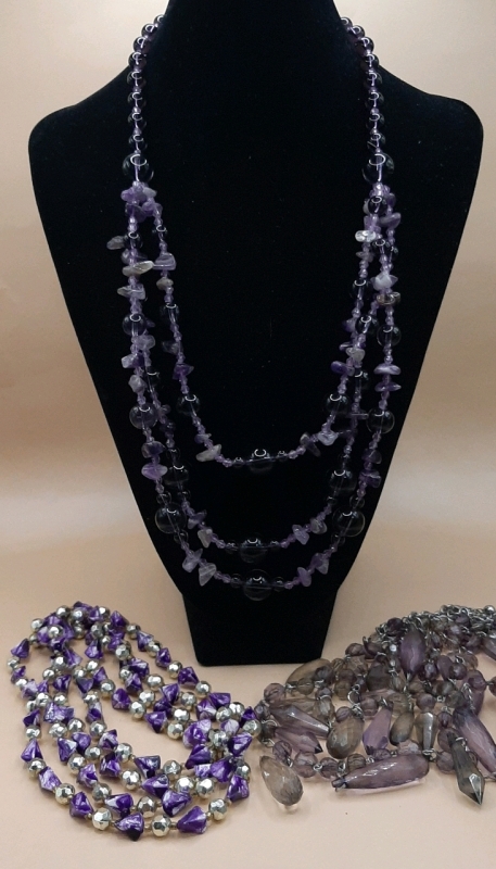 Vintage Passion for Purple in these 3 Necklaces. Two Triple Strand & One Single