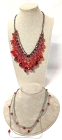 2 Gorgeous Red + Silver Tone Necklaces | 20" - 37" Long