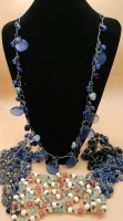 6 Beautiful Vintage Necklaces- Handmade Sea Glass in Shades of Blue, Faceted beads that Shimmer, Soft Pink Blue & White-