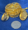 Wire Wrapped Vintage Bird Nest Brooch Faux Pearls Faux Pearl Earrings Pierced - 2