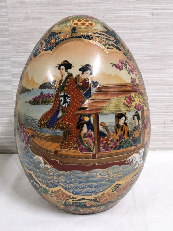 Beautiful Large Decorative Painted Egg - 10.5" tall