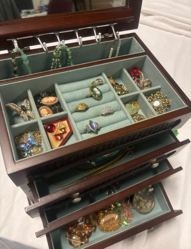 Wooden Jewelry Box with Included Content