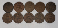 1920 - 1936 Canadian King George V Penny Lot . Ten (10) Coins