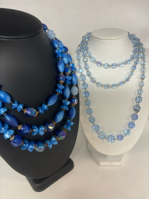 Aurora Borealis Blue Crystal Necklace Fabulous Blue West Germany Bead Necklace