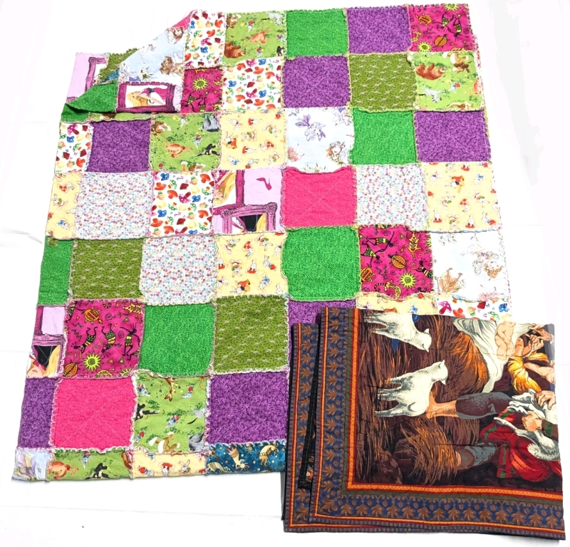 Vintage Quilts | Fun & Bright Girl's Quilt 80" x 86" | Nativity Quilt 31.5" x 39"