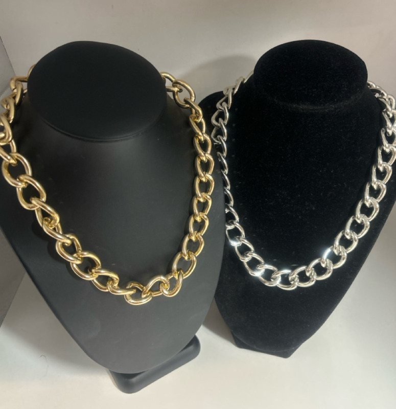 Chunky Round Cable Necklaces One Gold & One Silvertone