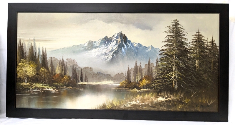 Large Vintage Framed Scenic Oil on Canvas Signed C Dunsten | 42.25" x 22.25"