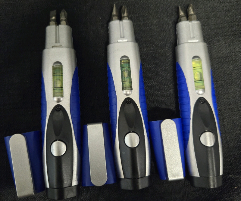 2 New & 1 Not Current Multi-Purpose Flashlight, Level & Screwdriver Pens( Compact and Convenient )